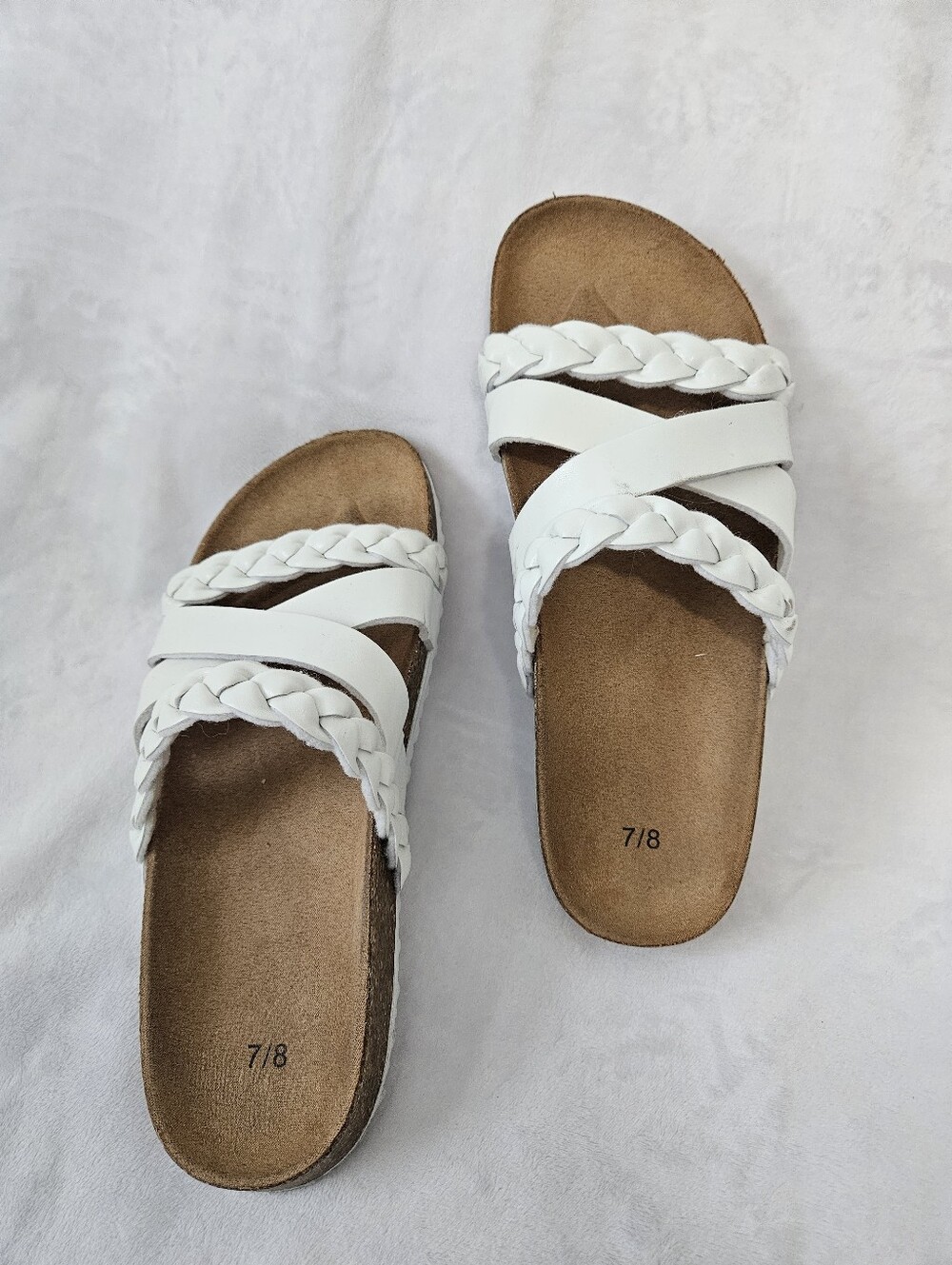 White Braided Slide Sandals for Women
